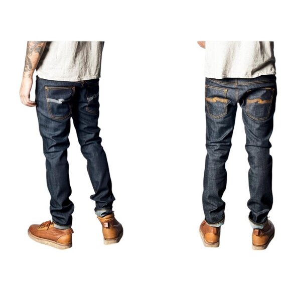 Nudie Jeans Thin Finn Jeans Dry Ecru Embo Dark Blue Wash Men's size 32 x 34 - Picture 15 of 15